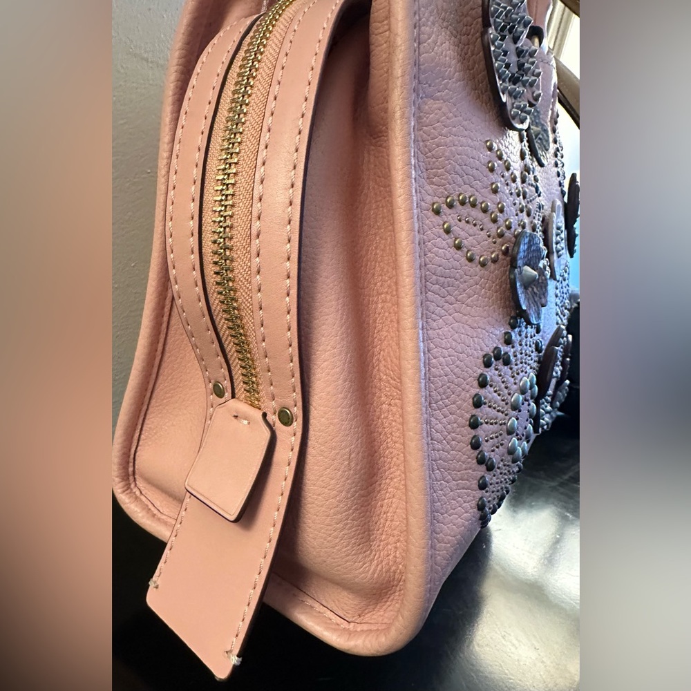 Coach Rogue Tea Rose Shoulder Bag Snake Two Way Handle  Leather Tote EUC - Picture 7 of 16